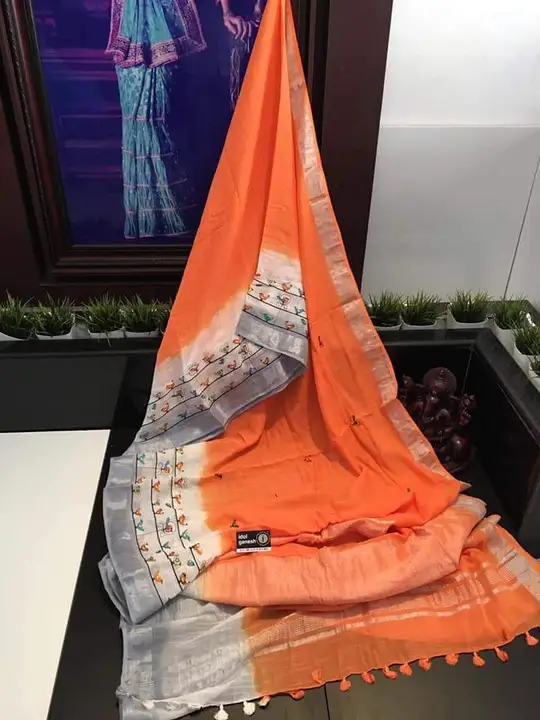 Exclusive linen cotton sarees with embroidery work  uploaded by Z A Fabrics on 7/25/2023