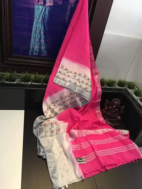 Exclusive linen cotton sarees with embroidery work  uploaded by Z A Fabrics on 7/25/2023