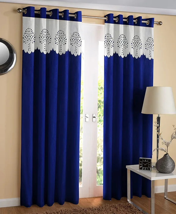 Laser cut patched solid designer curtains 7FT Door_set of1_Blue uploaded by Home max india on 7/25/2023