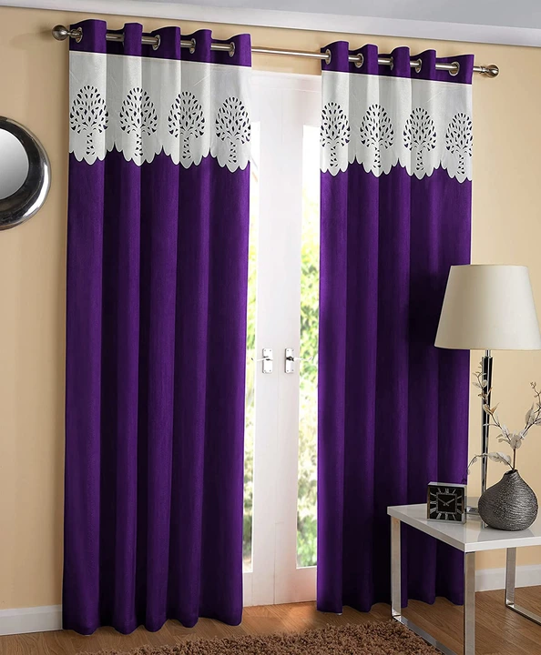 Laser cut patched solid designer curtains 7FT Door_set of1_purple uploaded by Home max india on 7/25/2023
