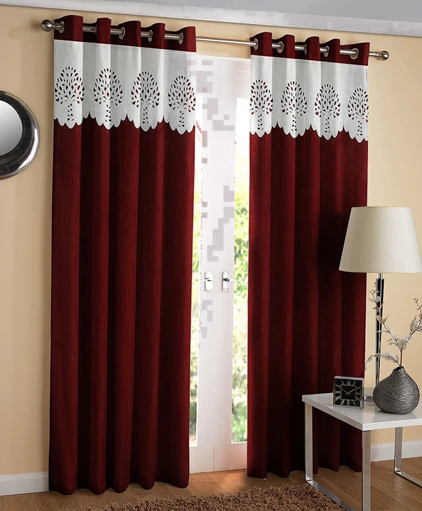 Laser cut patched solid designer curtains 7FT Door_set of 1_Maroon uploaded by Home max india on 7/25/2023