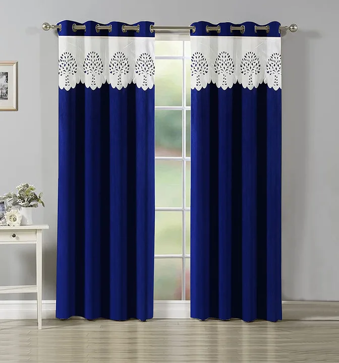 Laser cut patched solid designer curtains 5FT window _set of 1_Blue uploaded by Home max india on 7/25/2023