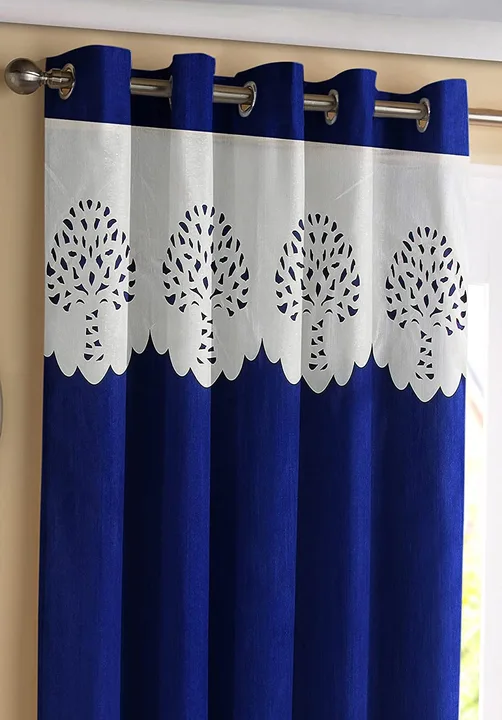 Laser cut patched solid designer curtains 5FT window _set of 1_Blue uploaded by Home max india on 7/25/2023