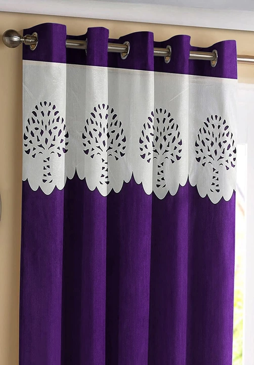 Laser cut patched solid designer curtains 7FT Door_set of1_purple uploaded by Home max india on 7/25/2023