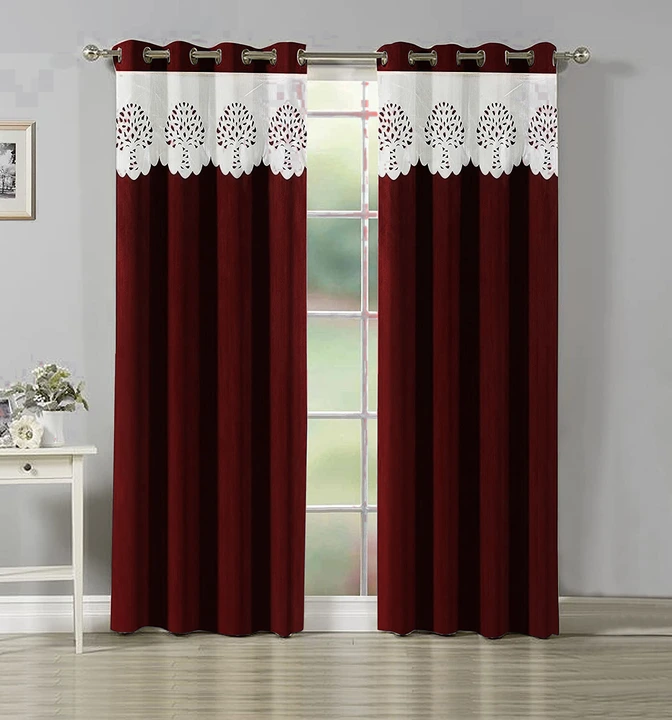 Laser cut patched solid designer curtains 5FT window _set of 1_Maroon uploaded by Home max india on 7/25/2023