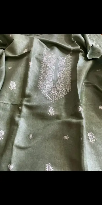 Exclusive pure organic linen dress material with embroidery work  uploaded by Z A Fabrics on 7/25/2023