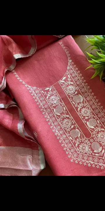 Exclusive pure organic linen dress material with embroidery work  uploaded by Z A Fabrics on 7/25/2023