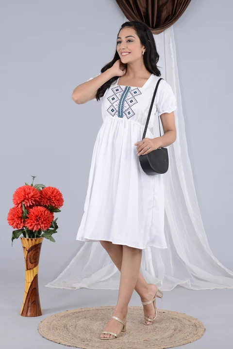 Women's Square Neck White Embroidered Dress  uploaded by business on 7/25/2023