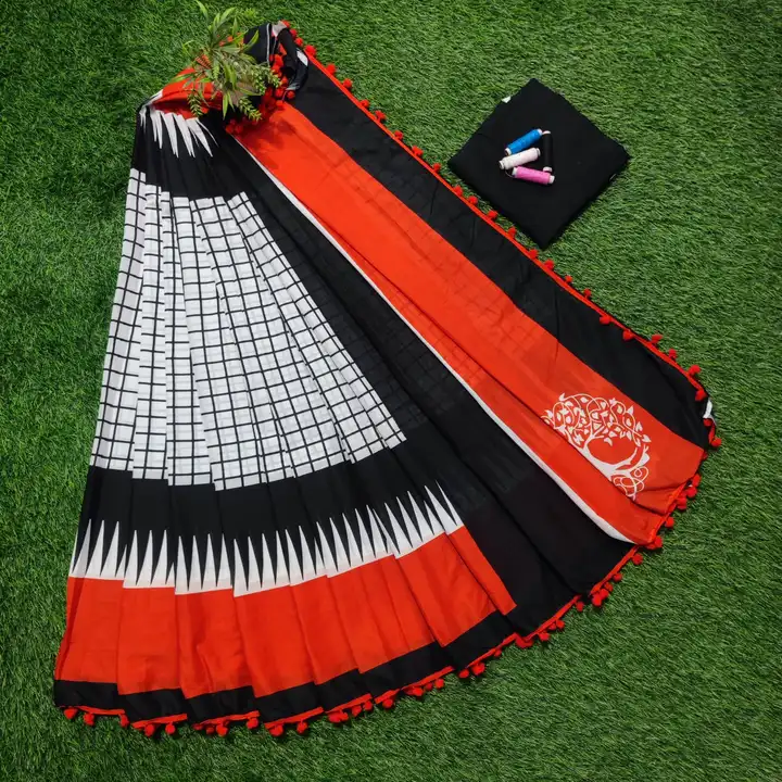 Letest woman cotton mul pom pom saree  uploaded by business on 7/26/2023