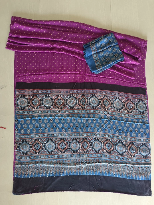 Block print saree  modal  silk fabric  uploaded by Ajarkh saree on 7/26/2023