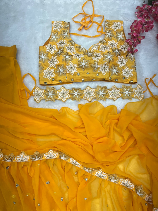 *CODE-16*

 *NEW DESIGNER PARTY WEAR LAHENGA SAREE WITH STICH BLOUSE WITH EMBROIDERY WORK*

*🧵 FABR uploaded by BOKADIYA TEXOFIN on 7/26/2023