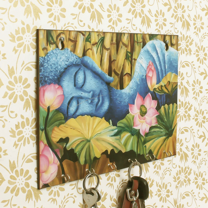 🥳Lord Buddha Theme Wooden Key Holder with 6 Hooks
 uploaded by Home decor on 7/26/2023