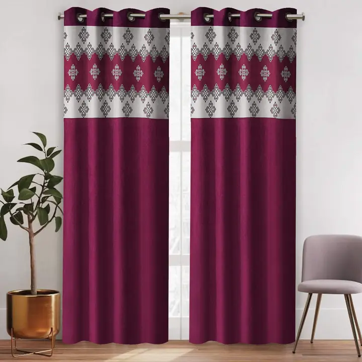 Long crush damask print patch  curtains 7FT Door _set of 1_purple  uploaded by Home max india on 7/26/2023
