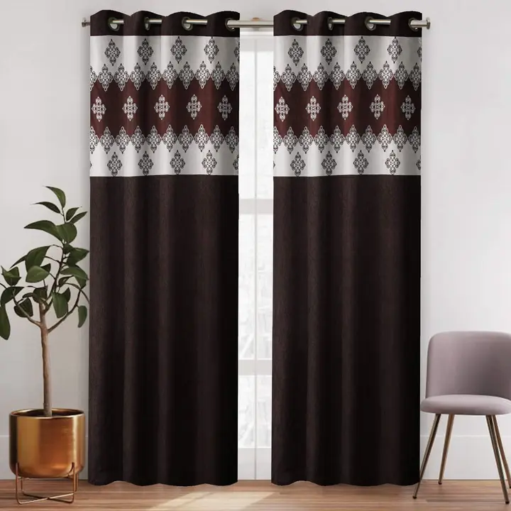 Long crush damask print patch  curtains 7FT Door _set of 1_Brown  uploaded by Home max india on 7/26/2023