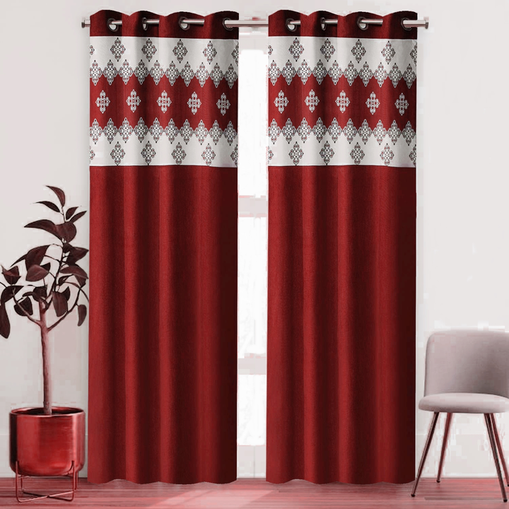 Long crush damask print patch  curtains 7FT Door _set of 1_Maroo   uploaded by Home max india on 7/26/2023