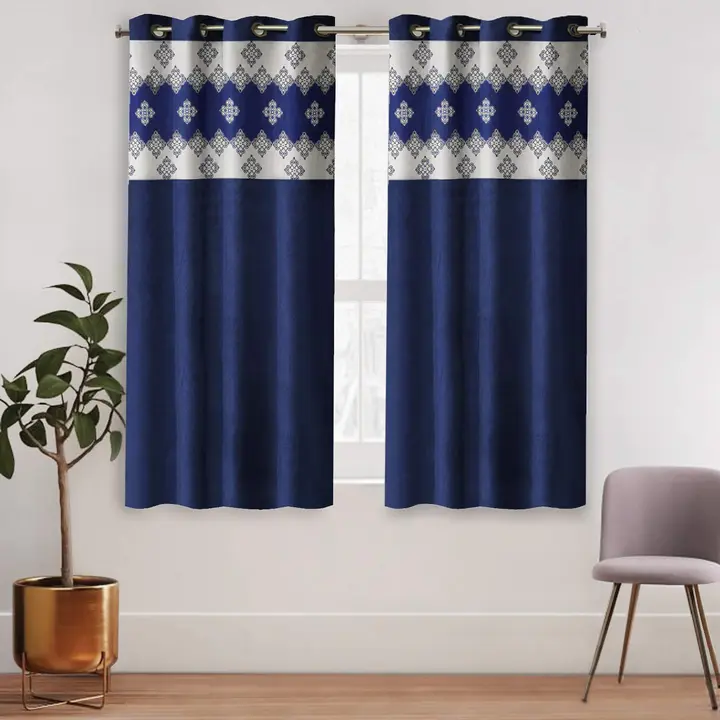 Long crush damask print patch  curtains 7FT Door _set of 1_Blue uploaded by Home max india on 7/26/2023