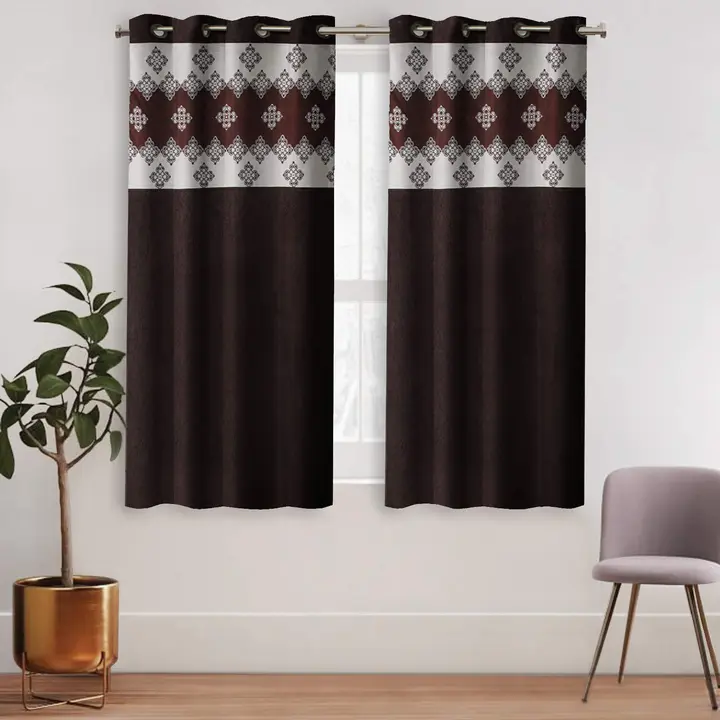 Long crush damask print patch  curtains 5FT window _set of 1_Brown uploaded by Home max india on 7/26/2023