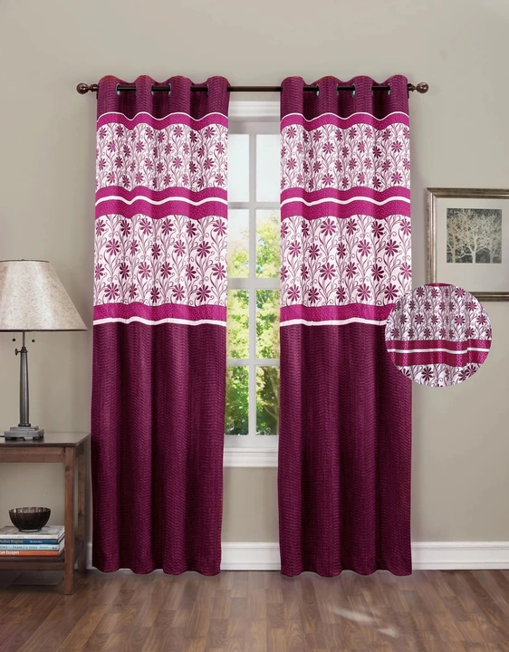 Long crush flowery print patch plain cursh curtains 5FT window _set of 1_purple  uploaded by Home max india on 7/26/2023