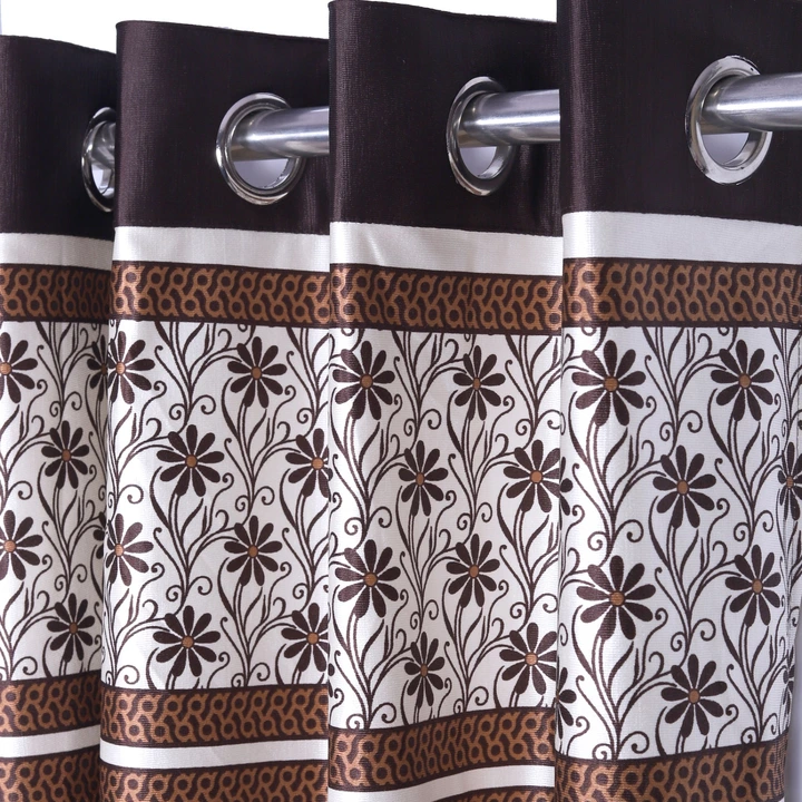 Long crush flowery print patch plain cursh curtains 7FT Door _set of 1_Brown  uploaded by Home max india on 7/26/2023