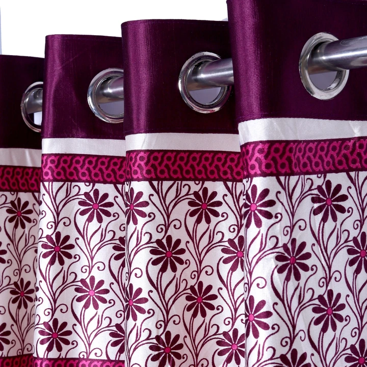 Long crush flowery print patch plain cursh curtains 7FT Door _set of 1_Purple  uploaded by Home max india on 7/26/2023