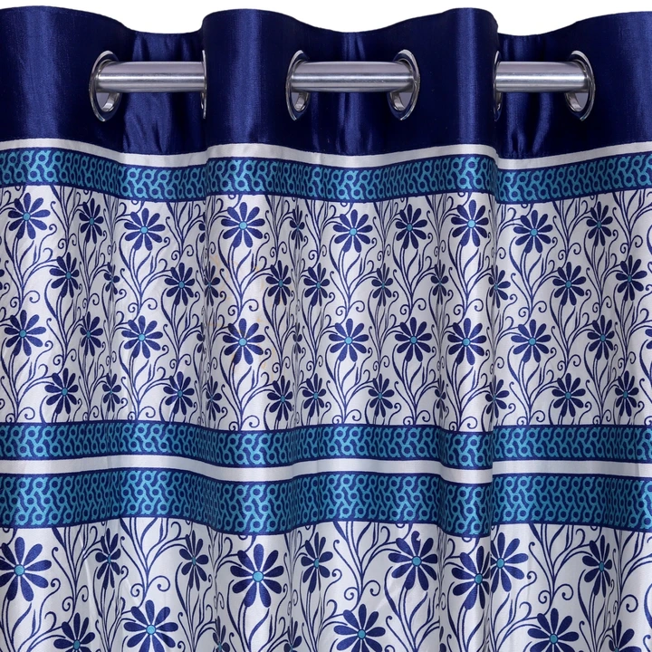 Long crush flowery print patch plain cursh curtains 7FT Door _set of 1_Blue  uploaded by Home max india on 7/26/2023