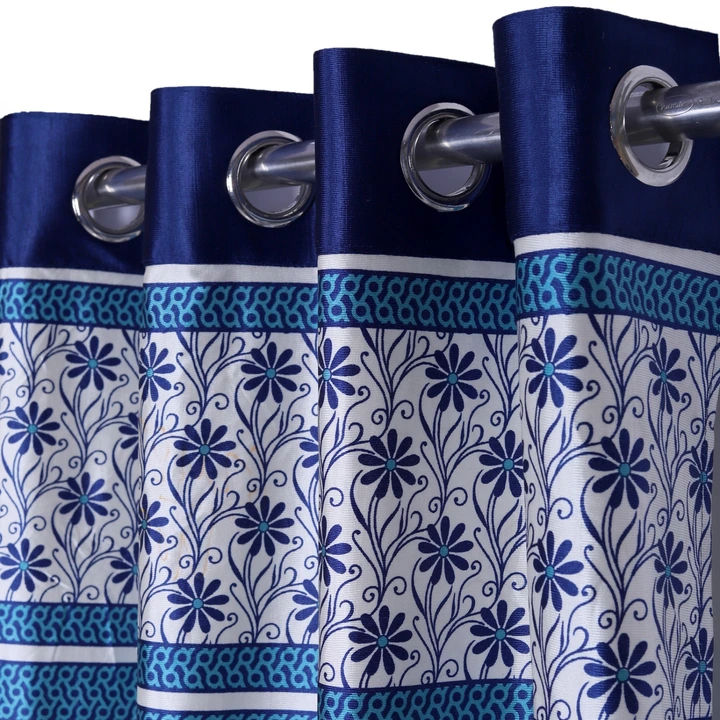 Long crush flowery print patch plain cursh curtains 7FT Door _set of 1_Blue  uploaded by Home max india on 7/26/2023