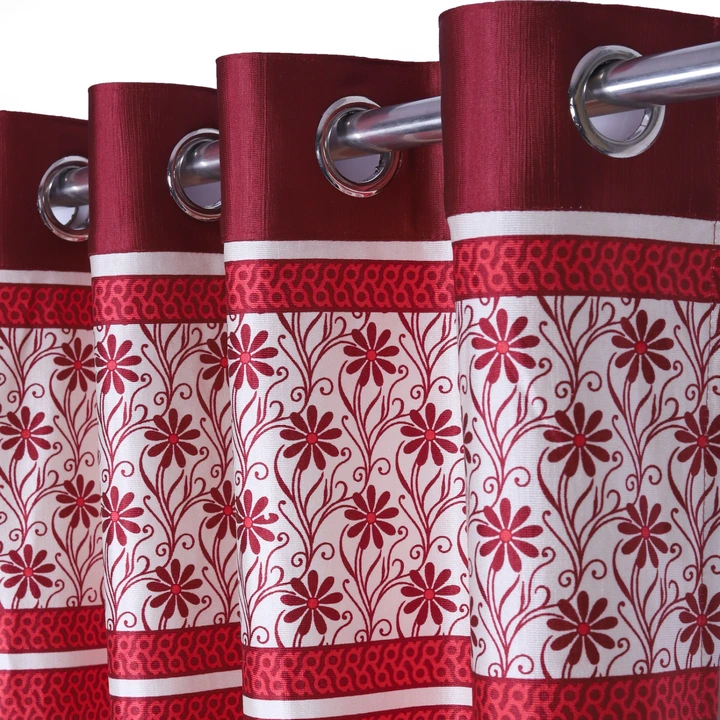 Long crush flowery print patch plain cursh curtains 7FT Door _set of 1_Maroon  uploaded by Home max india on 7/26/2023