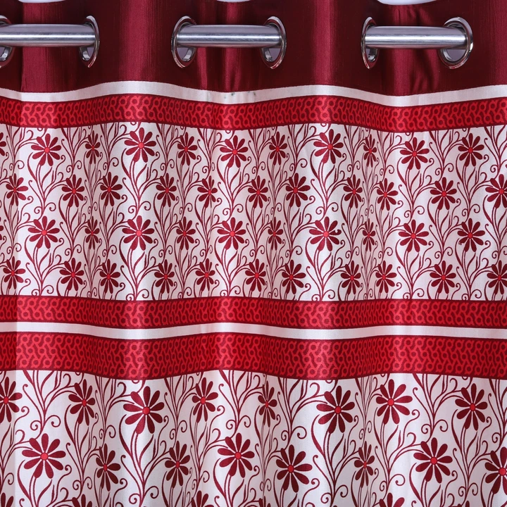 Long crush flowery print patch plain cursh curtains 7FT Door _set of 1_Maroon  uploaded by Home max india on 7/26/2023
