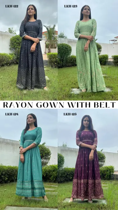 Exclusive Rayon Foil Print Gown with Belt uploaded by Vihu fashion on 7/26/2023