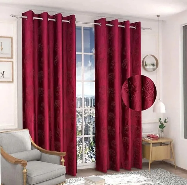 Long crush dyed tree embossed  curtains 7FT Door_set 1_Maroon  uploaded by Home max india on 7/26/2023