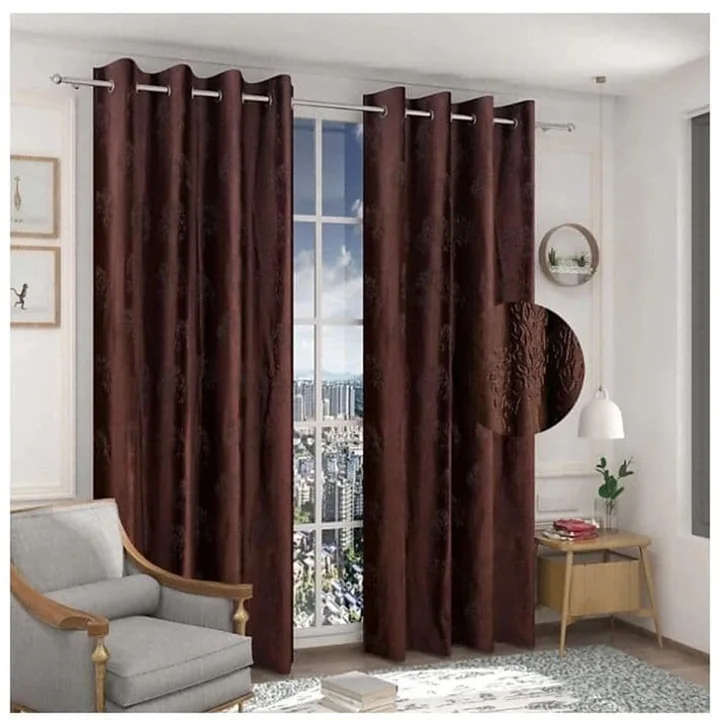 Long crush dyed tree embossed  curtains 5FT window _set 1_Brown  uploaded by business on 7/26/2023