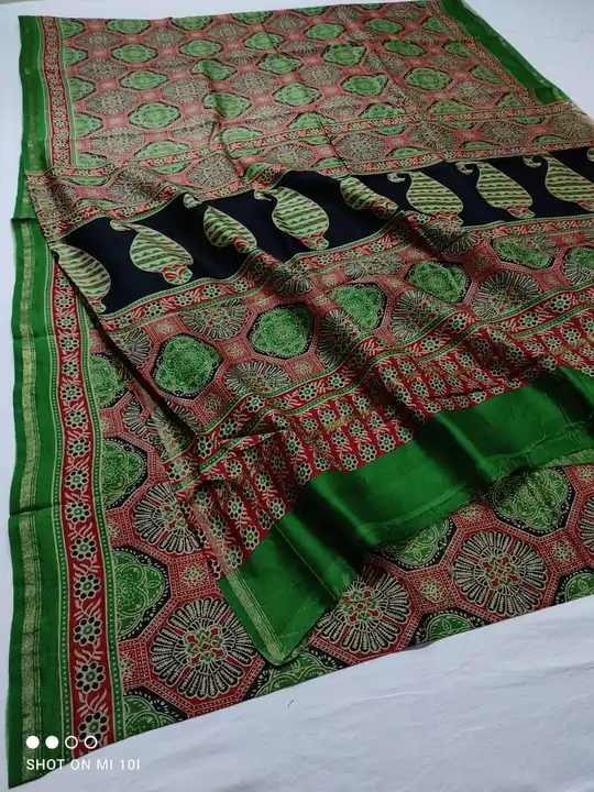 Handblock fancy ajrakh print chanderi saree uploaded by Virasat handloom chanderi on 7/26/2023