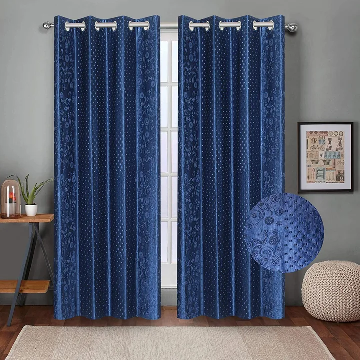 Greecian pyramid &flower embossed curtains 7FT Door set of _Blue  uploaded by business on 7/26/2023