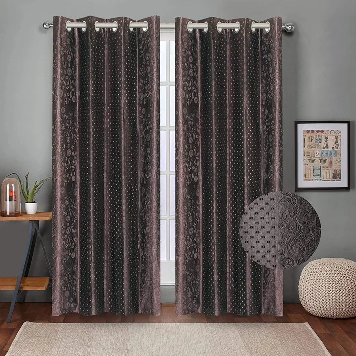 Greecian pyramid &flower embossed curtains 7FT Door set of _Brown  uploaded by business on 7/26/2023