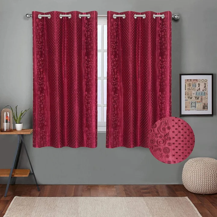 Greecian pyramid &flower embossed curtains 5FT window set of _maroon  uploaded by business on 7/26/2023