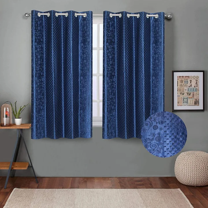 Greecian pyramid &flower embossed curtains 5FT window set of _Blue  uploaded by Home max india on 7/26/2023