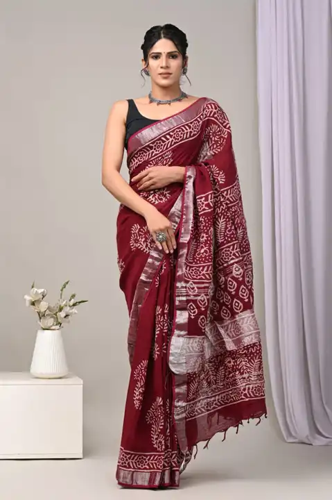 Hand block print Linen saree with blouse  uploaded by S S block printers  on 7/26/2023