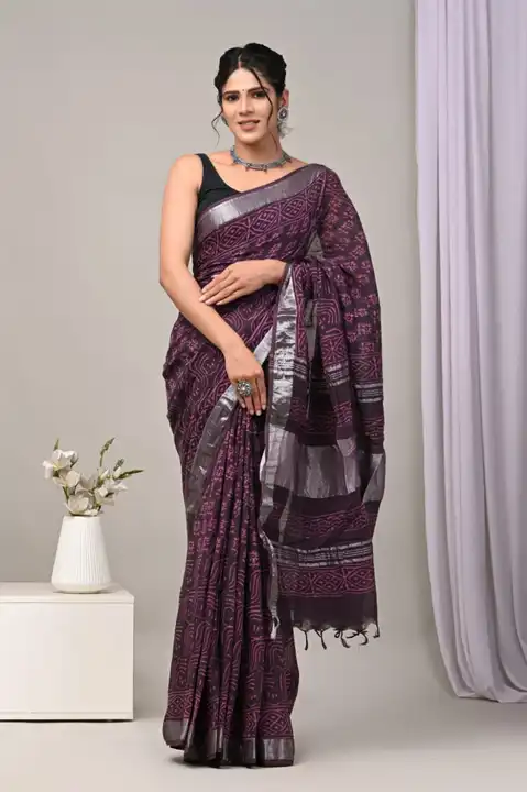 Hand block print Linen saree with blouse  uploaded by S S block printers  on 7/26/2023