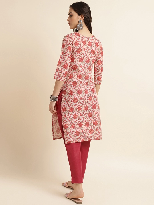Fabclub Cotton Blend Floral Printed Peach Straight Women Kurti uploaded by Fab Creation on 7/26/2023