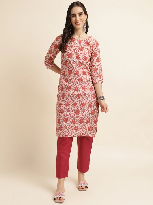 Fabclub Cotton Blend Floral Printed Peach Straight Women Kurti uploaded by Fab Creation on 7/26/2023