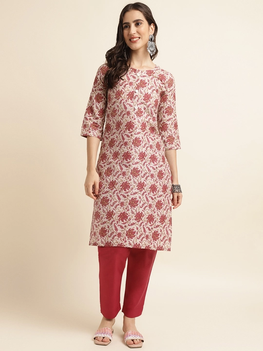 Fabclub Cotton Blend Floral Printed Magenta Straight Women Kurti uploaded by Fab Creation on 7/26/2023