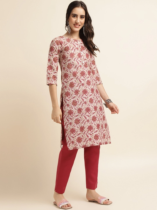 Fabclub Cotton Blend Floral Printed Magenta Straight Women Kurti uploaded by Fab Creation on 7/26/2023