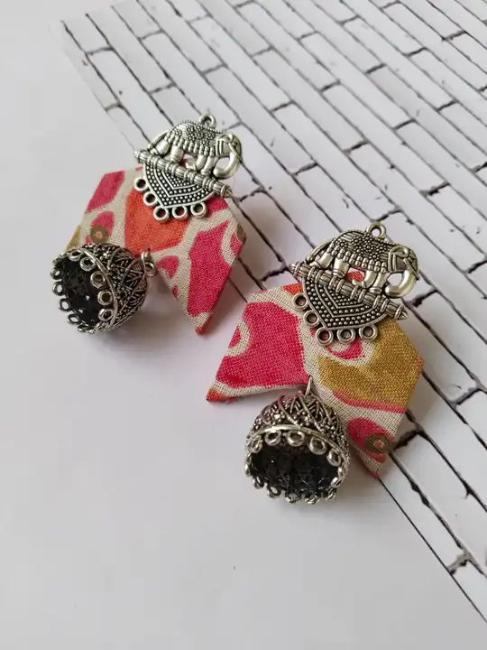 Pink printed elephant jhumka uploaded by The serene by Rainvas on 7/26/2023