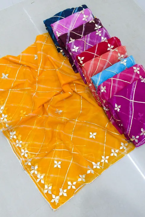 Bumper sale offar 
🥳Pure Organza......🥻

💃🏻 Summer Special Cool 😎Fancy Lahariya  Colour  Matchi uploaded by Gotapatti manufacturer on 7/27/2023