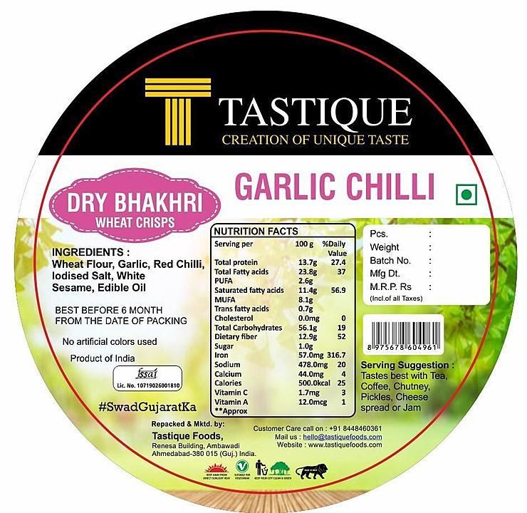 Garlic chilli dry bhakhri uploaded by Tastique Foods on 7/16/2020