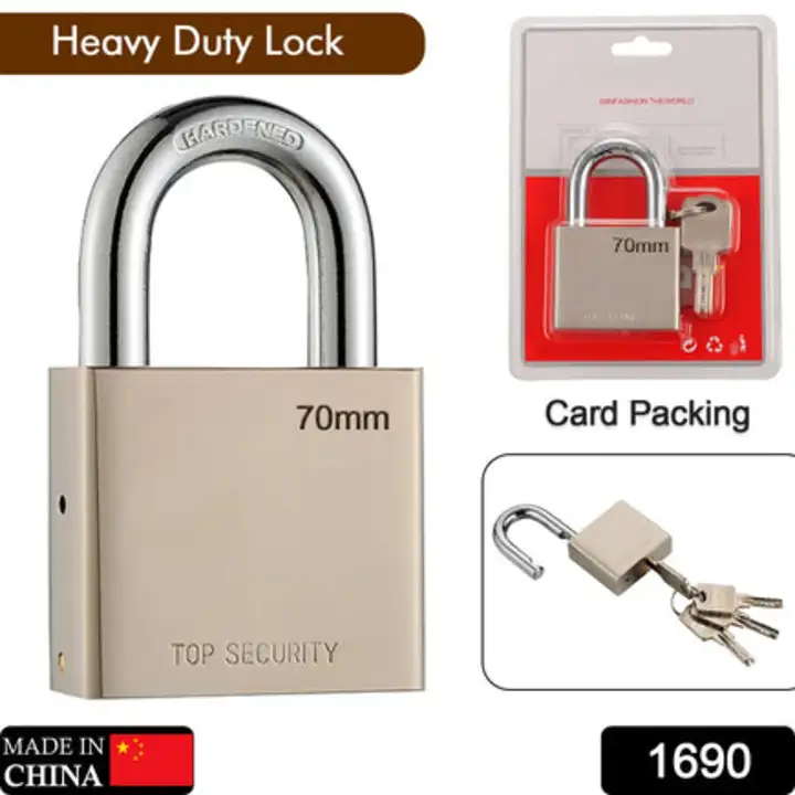 1690 Heavy Steel Premium Square Padlock 70mm With... uploaded by DeoDap on 7/27/2023