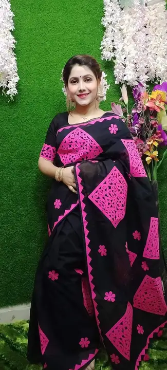 Digital Cut work APLICK patches saree with BP same as Photo uploaded by Atropos Fasion on 7/27/2023