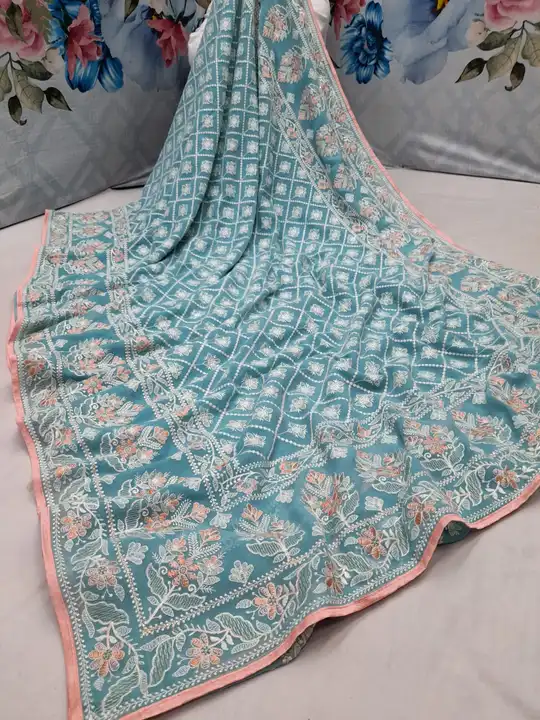 Lucknowi Chikankari work on Georgette and stone uploaded by Atropos Fasion on 7/27/2023
