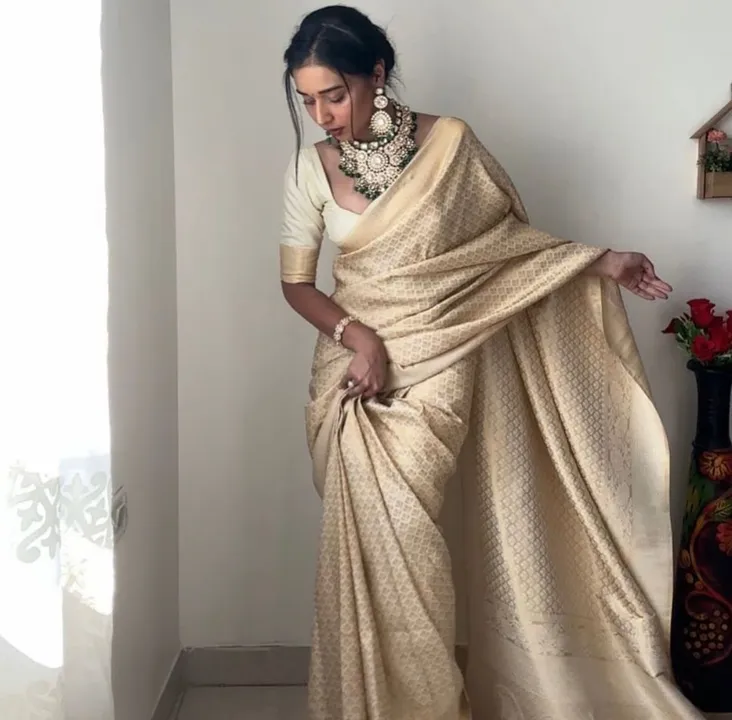 Rich pallu With Allover Golden Zari Weaving design saree  uploaded by DHANANJAY CREATION  on 7/27/2023