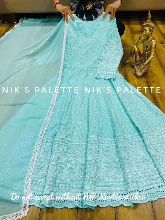 Chikankari gown with Dupatta uploaded by Atropos Fasion on 7/27/2023